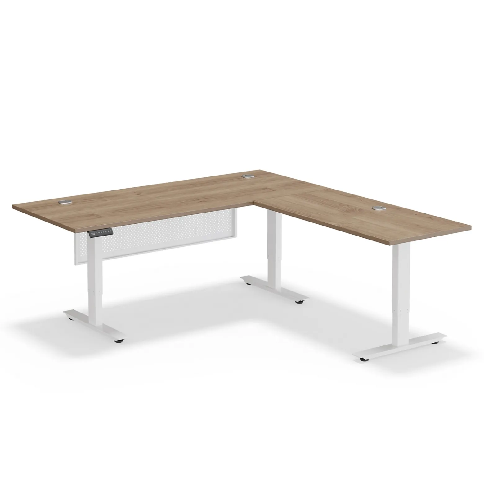 Upward Reversible Height Adjustable L-Shaped Standing Desk with Modesty Panel - 72"W x 72"D