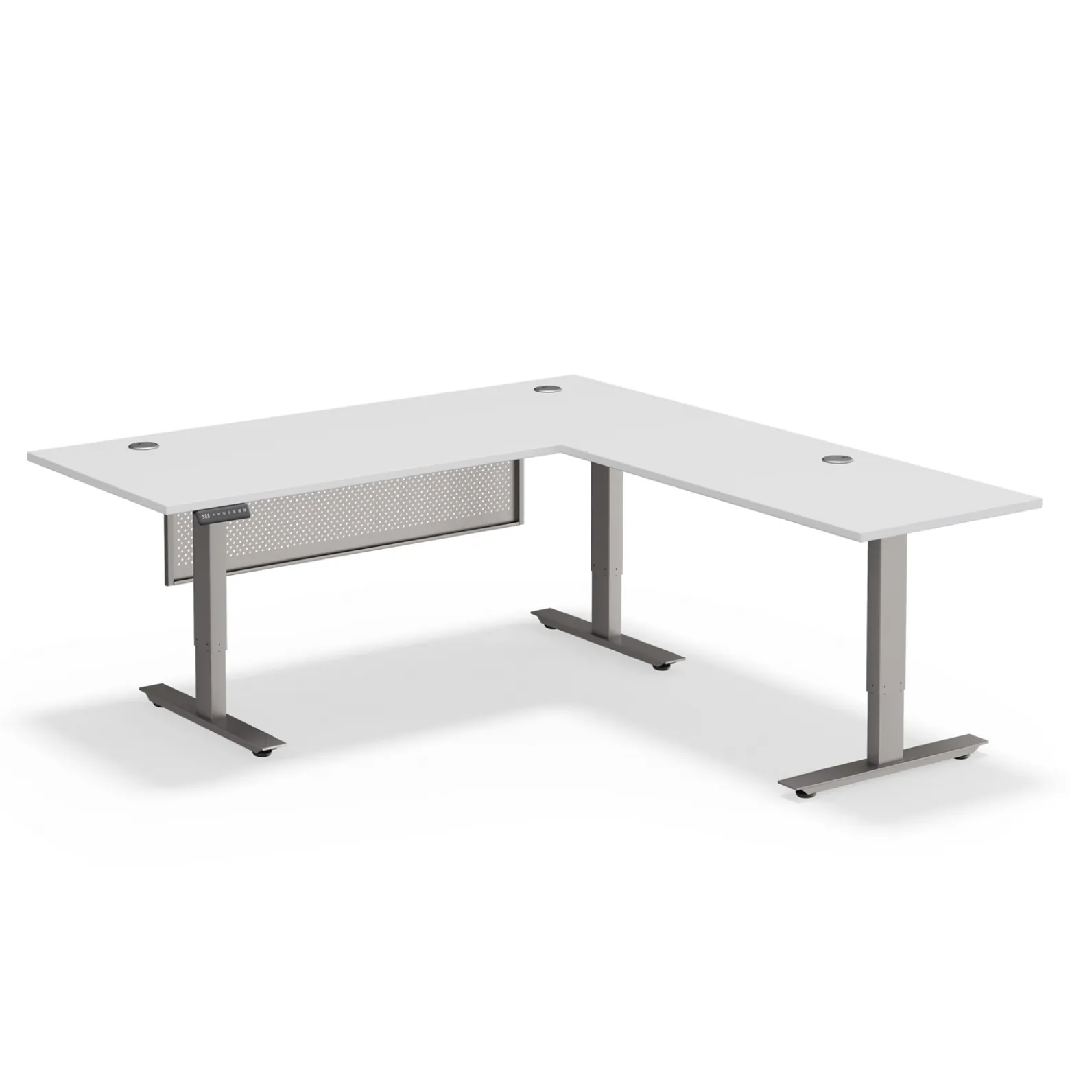 Upward Reversible Height Adjustable L-Shaped Standing Desk with Modesty Panel - 72"W x 72"D