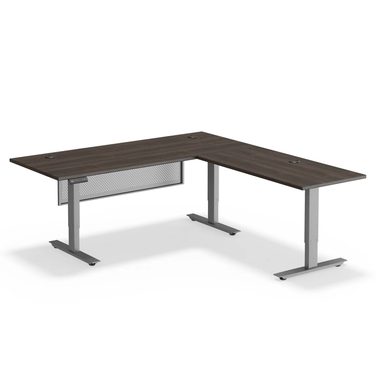 Upward Reversible Height Adjustable L-Shaped Standing Desk with Modesty Panel - 72"W x 72"D