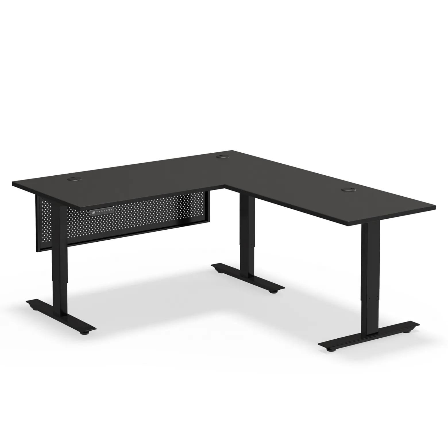 Upward Reversible Height Adjustable L-Shaped Standing Desk with Modesty Panel - 60"W x 72"D