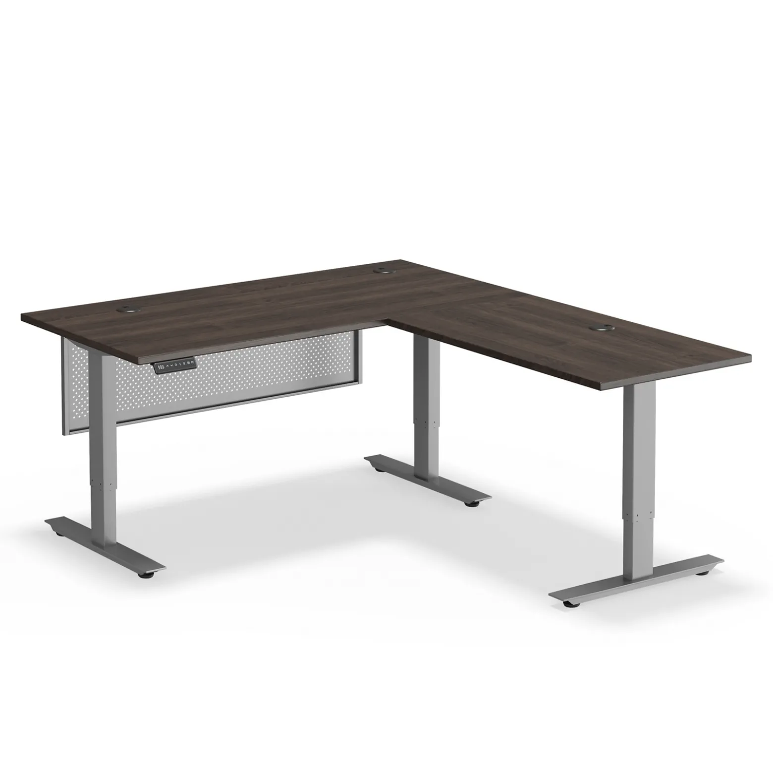 Upward Reversible Height Adjustable L-Shaped Standing Desk with Modesty Panel - 60"W x 72"D
