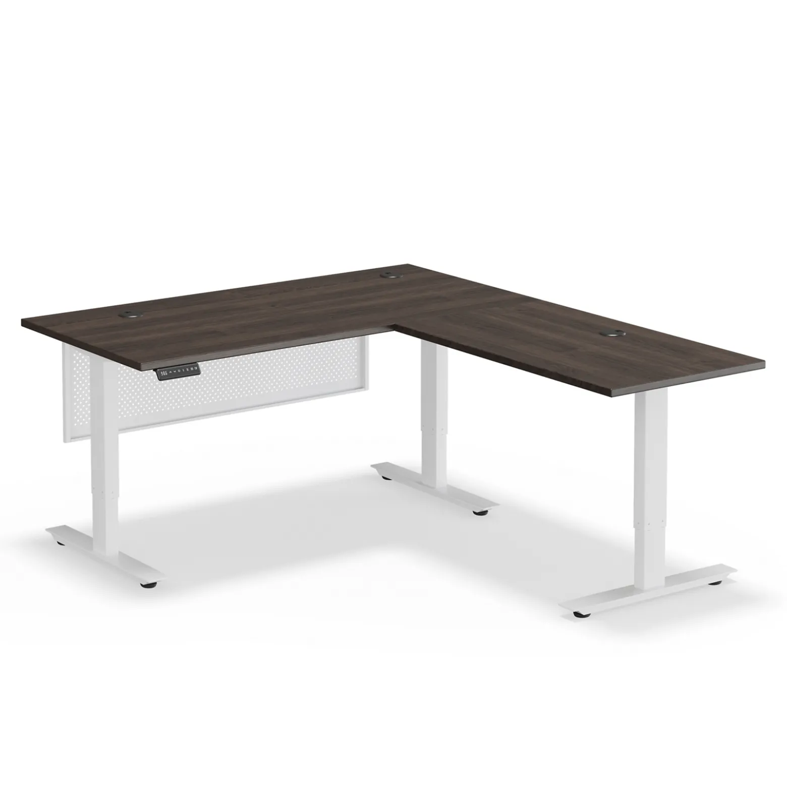 Upward Reversible Height Adjustable L-Shaped Standing Desk with Modesty Panel - 60"W x 72"D