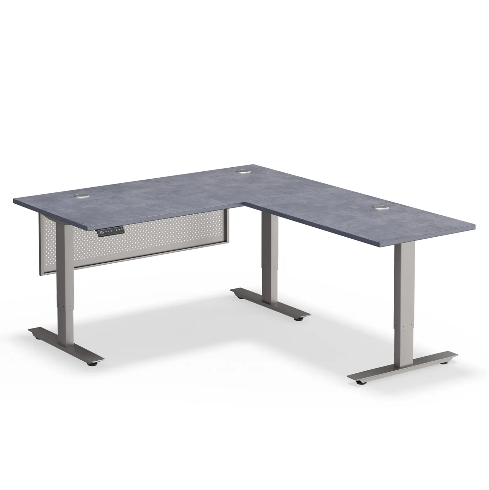 Upward Reversible Height Adjustable L-Shaped Standing Desk with Modesty Panel - 60"W x 72"D