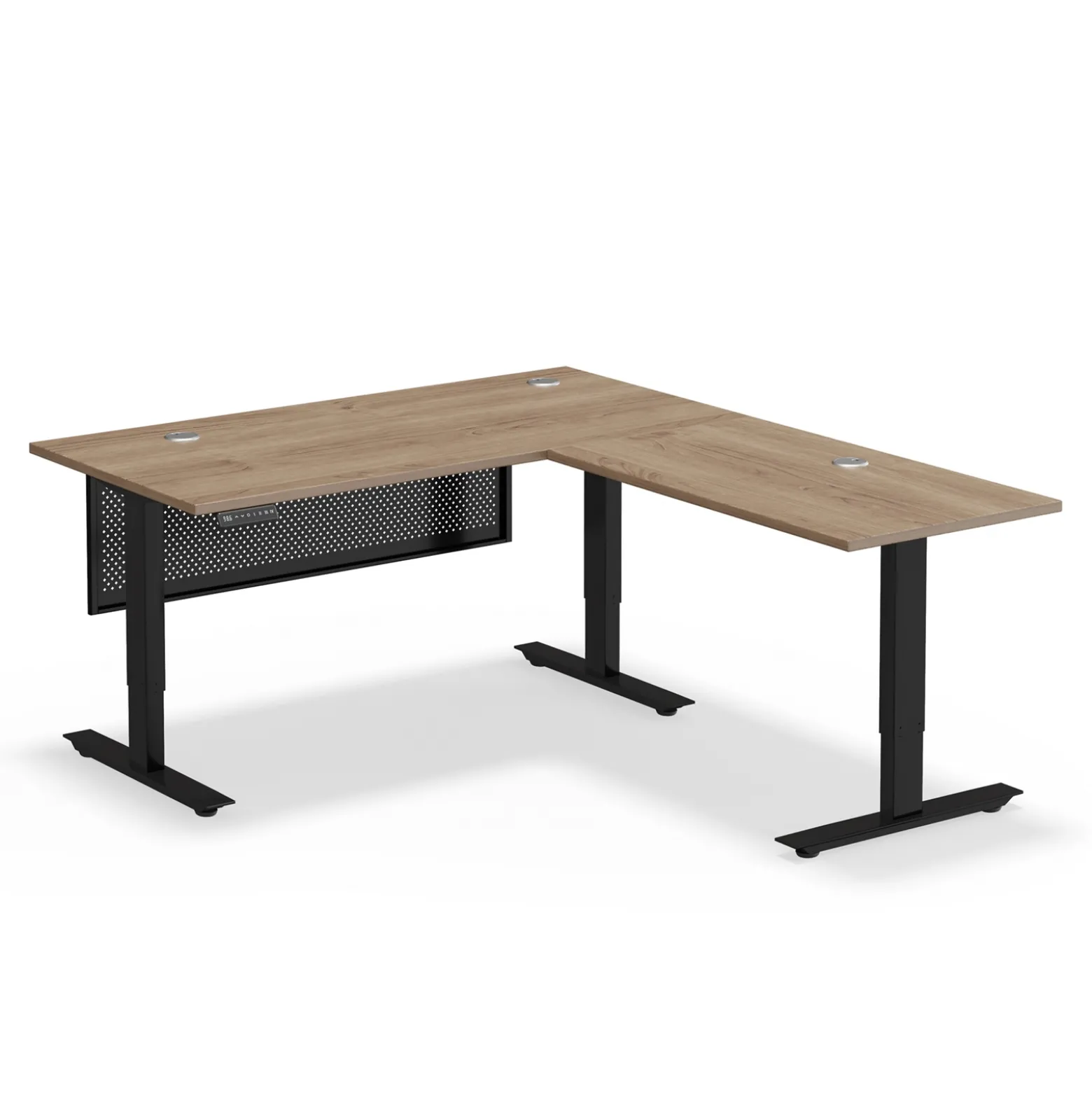 Upward Reversible Height Adjustable L-Shaped Standing Desk with Modesty Panel - 60"W x 72"D