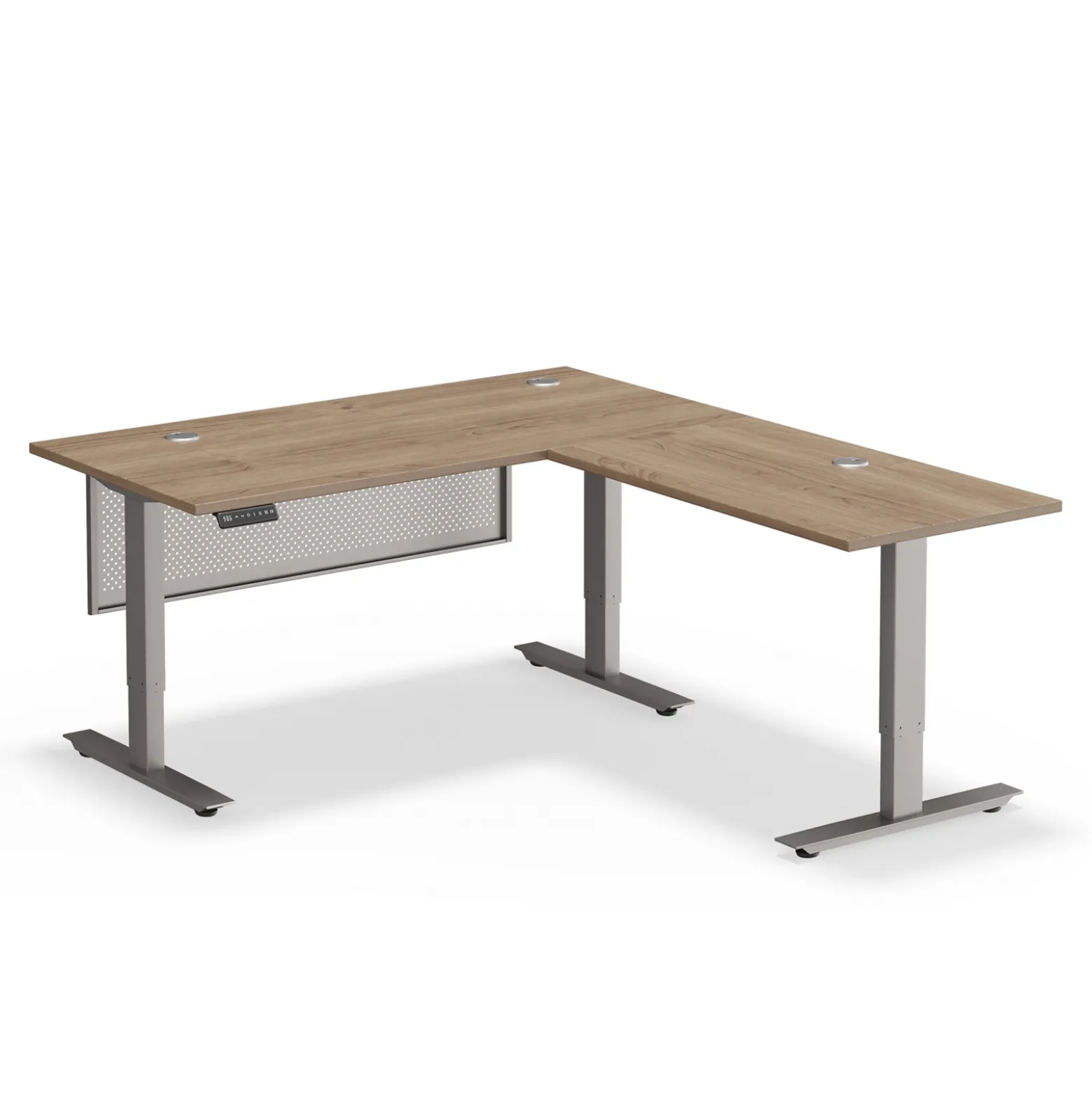 Upward Reversible Height Adjustable L-Shaped Standing Desk with Modesty Panel - 60"W x 72"D