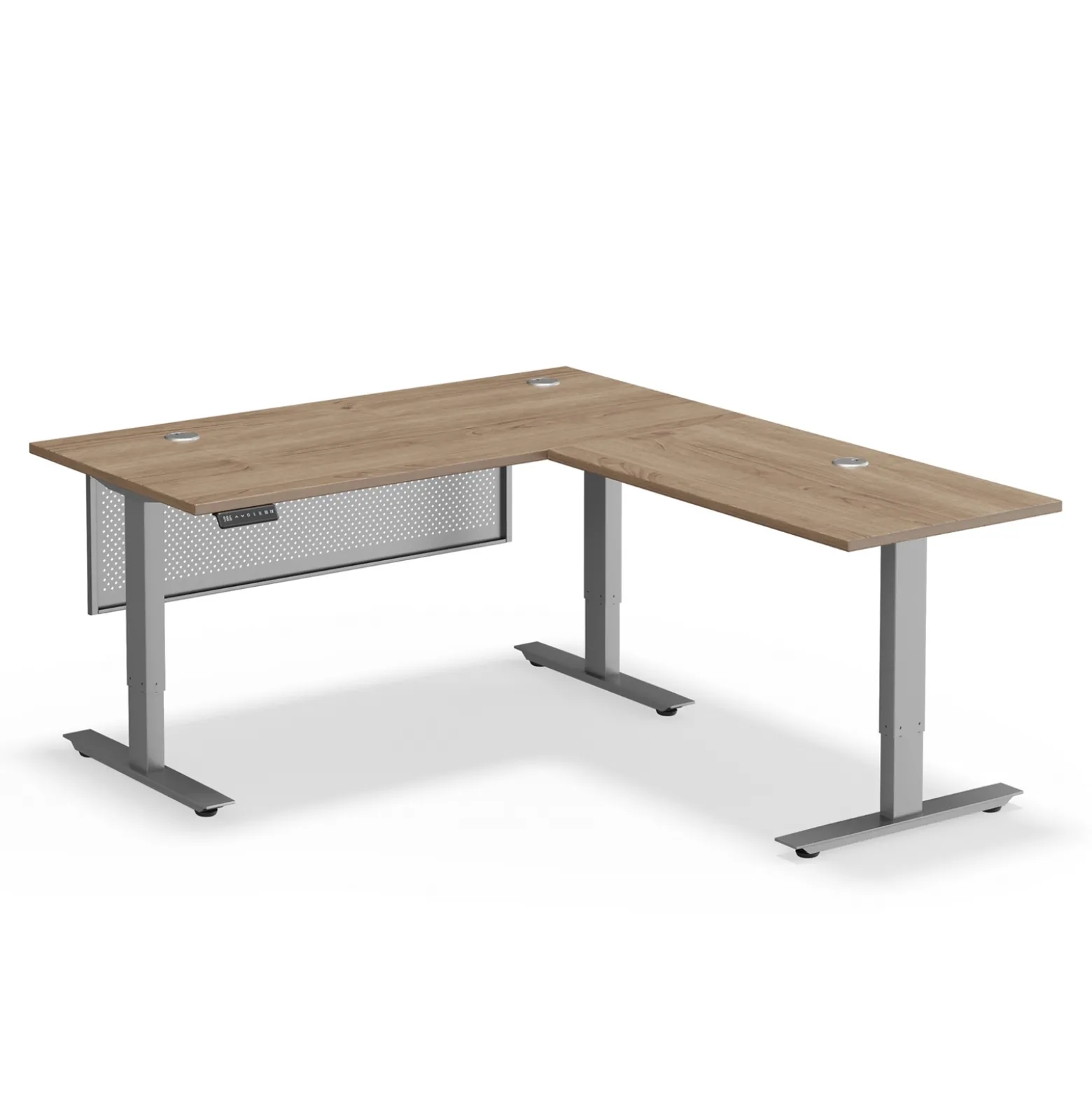 Upward Reversible Height Adjustable L-Shaped Standing Desk with Modesty Panel - 60"W x 72"D