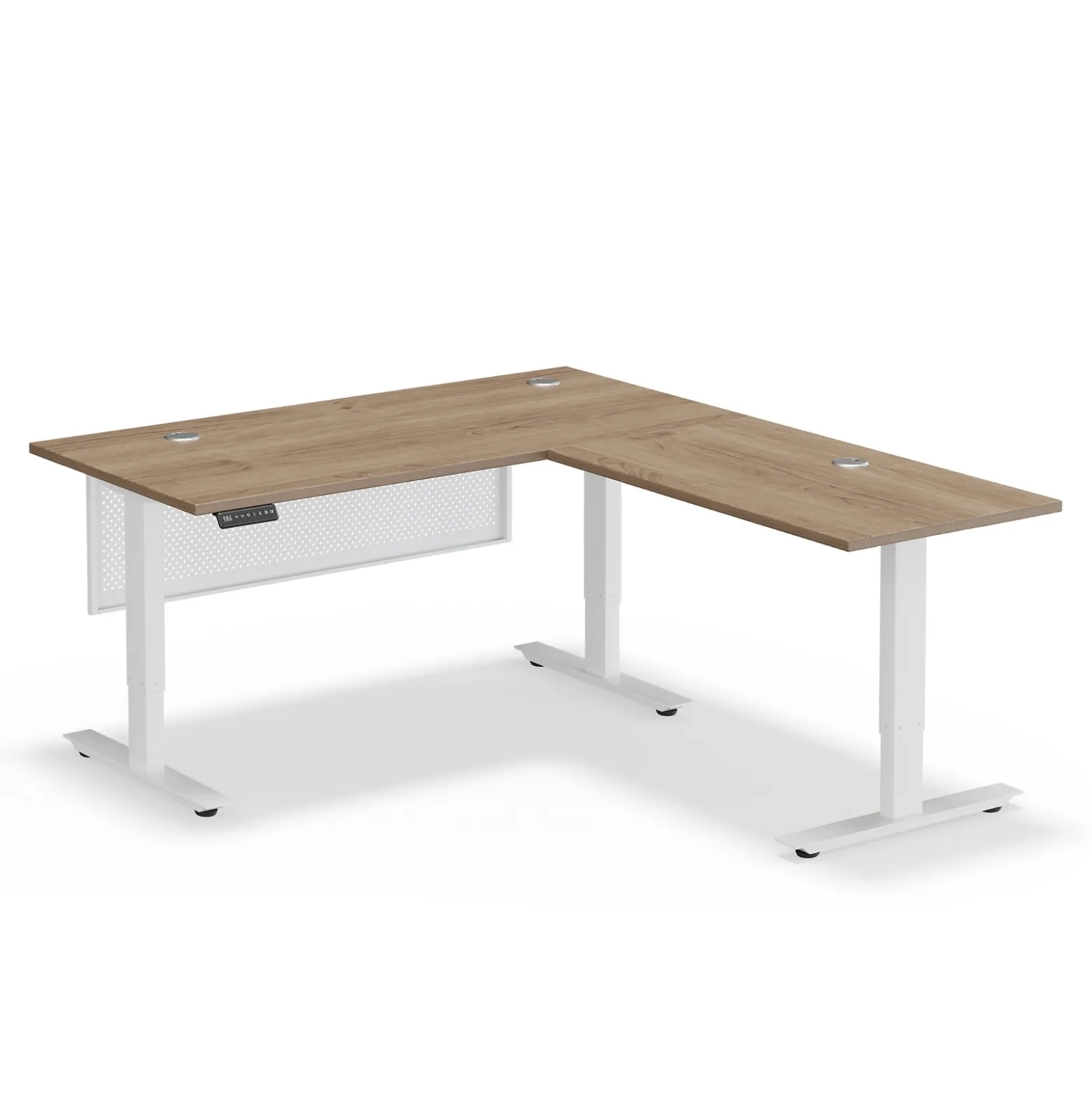 Upward Reversible Height Adjustable L-Shaped Standing Desk with Modesty Panel - 60"W x 72"D