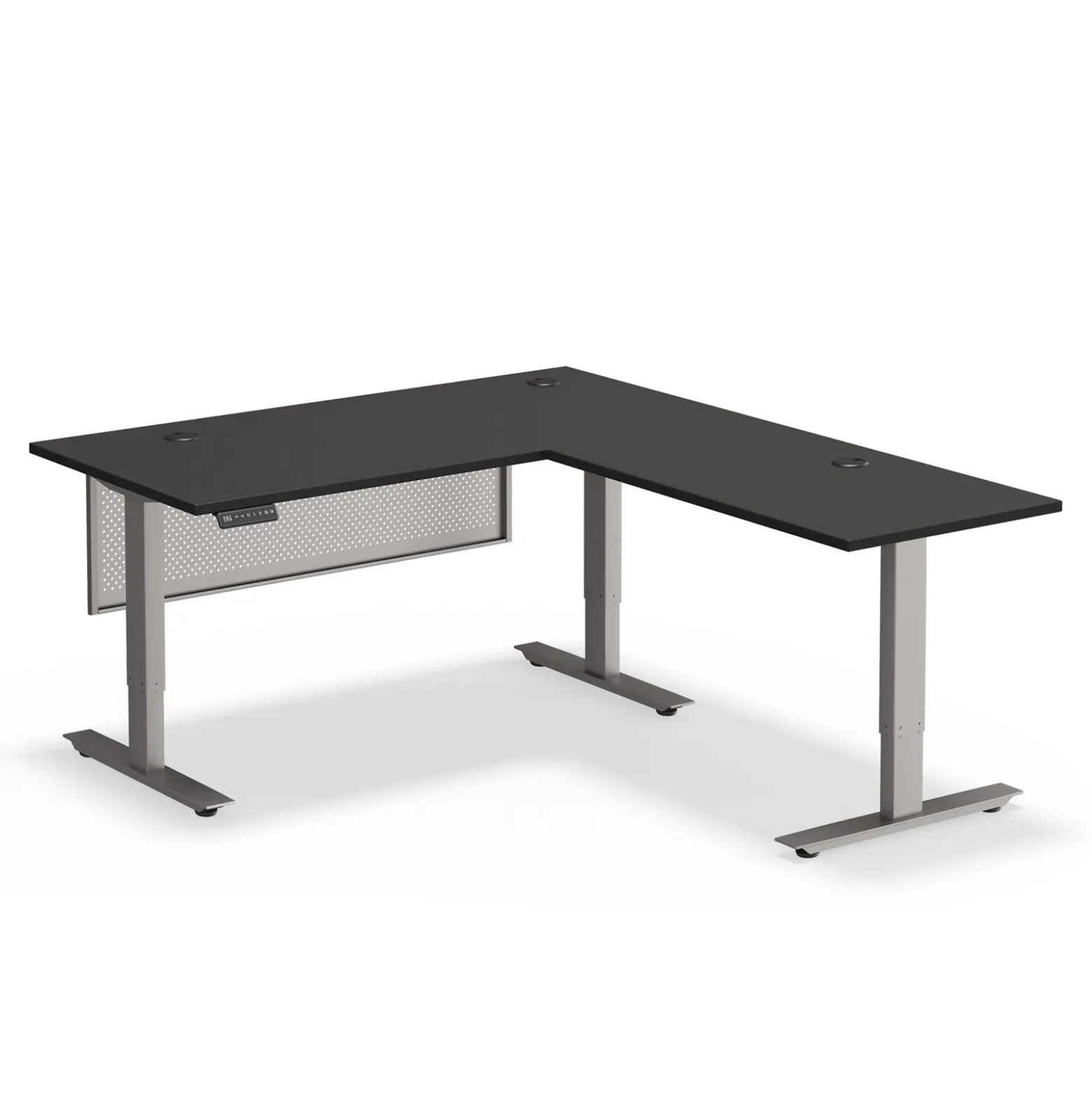 Upward Reversible Height Adjustable L-Shaped Standing Desk with Modesty Panel - 60"W x 72"D