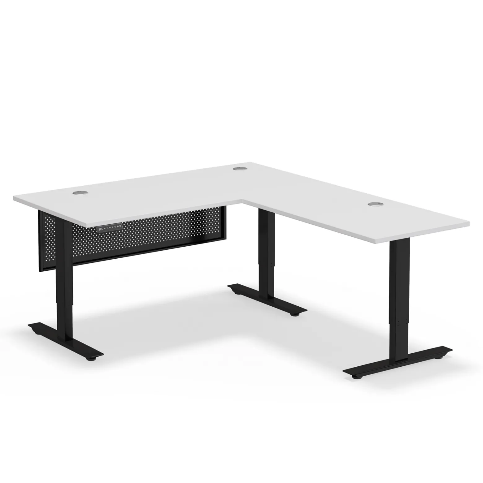 Upward Reversible Height Adjustable L-Shaped Standing Desk with Modesty Panel - 60"W x 72"D