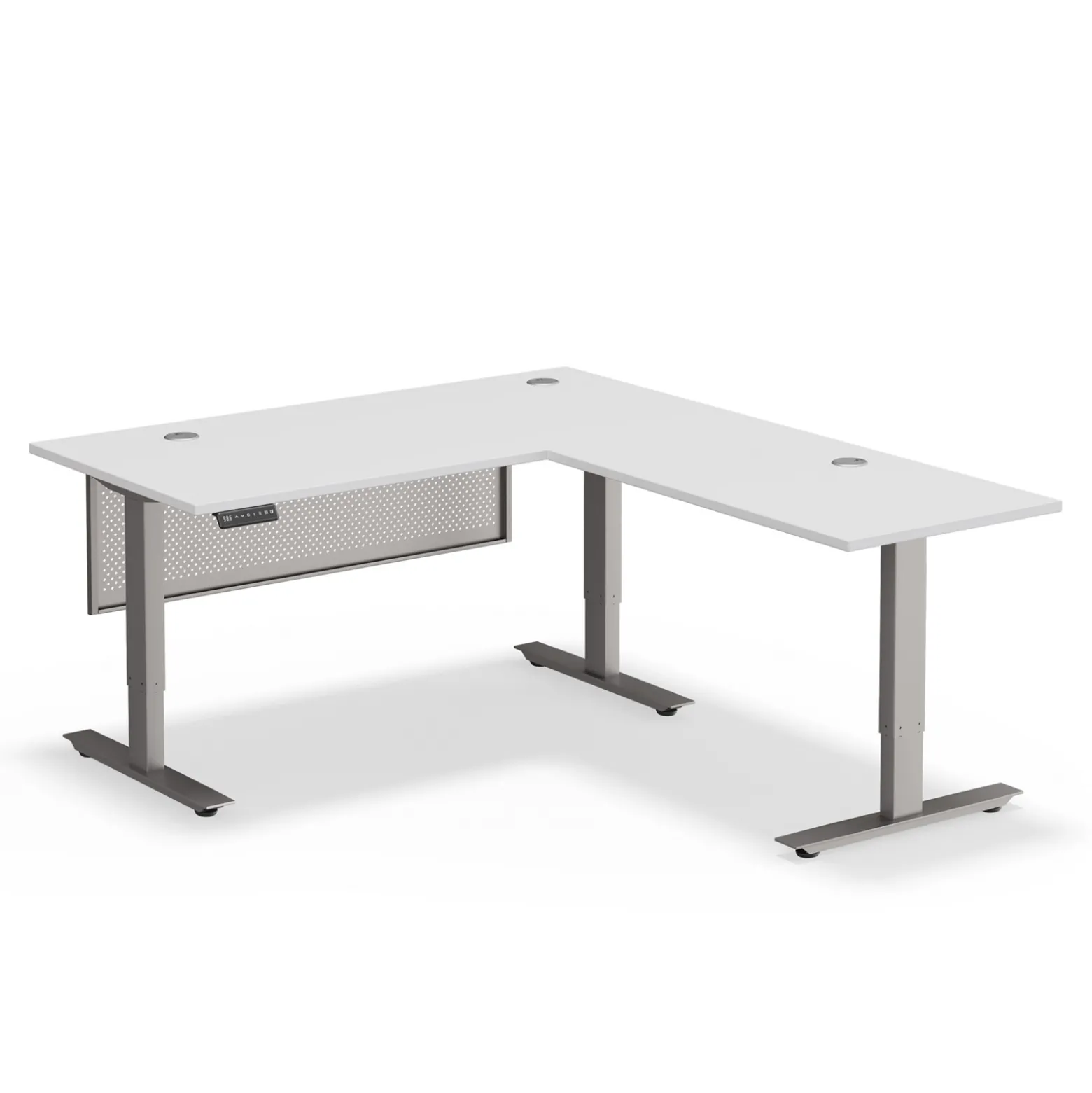 Upward Reversible Height Adjustable L-Shaped Standing Desk with Modesty Panel - 60"W x 72"D