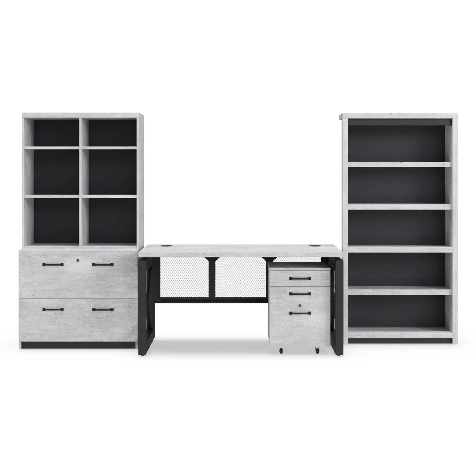 Urban 60" Desk Set with Open Bookshelf and Drawer Storage