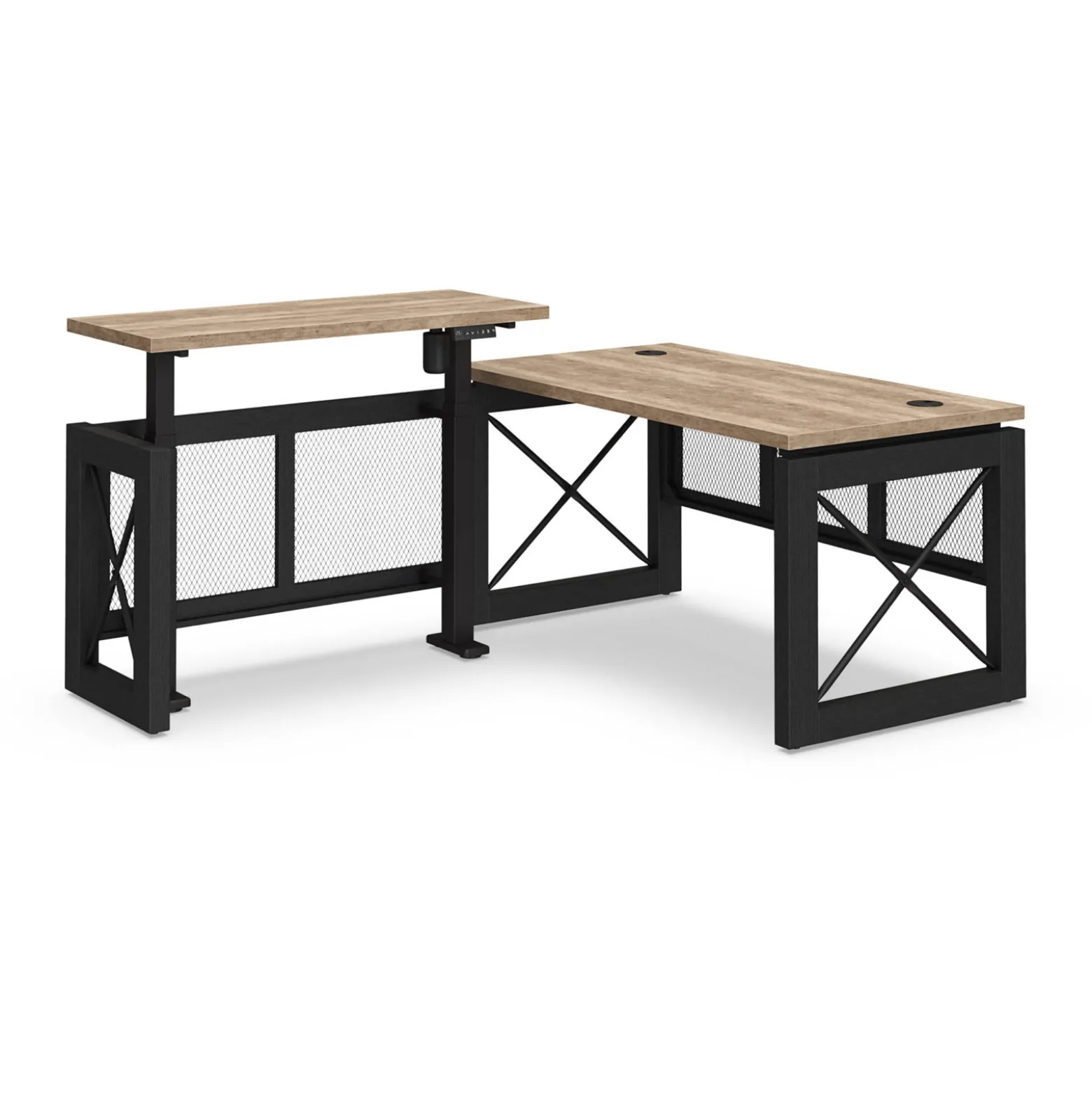 Urban L-Shaped Desk with Height Adjustable Standing Left Return - 60"W x 80"D