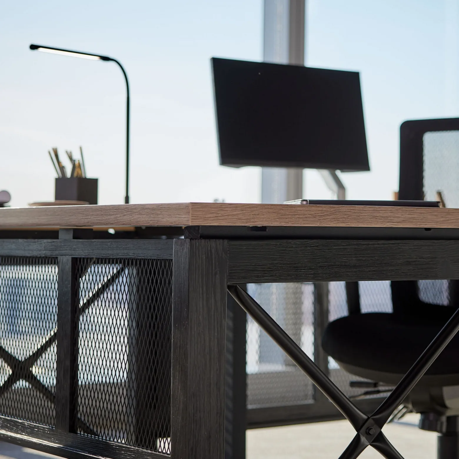 Urban L-Shaped Desk with Height Adjustable Standing Left Return - 60"W x 80"D