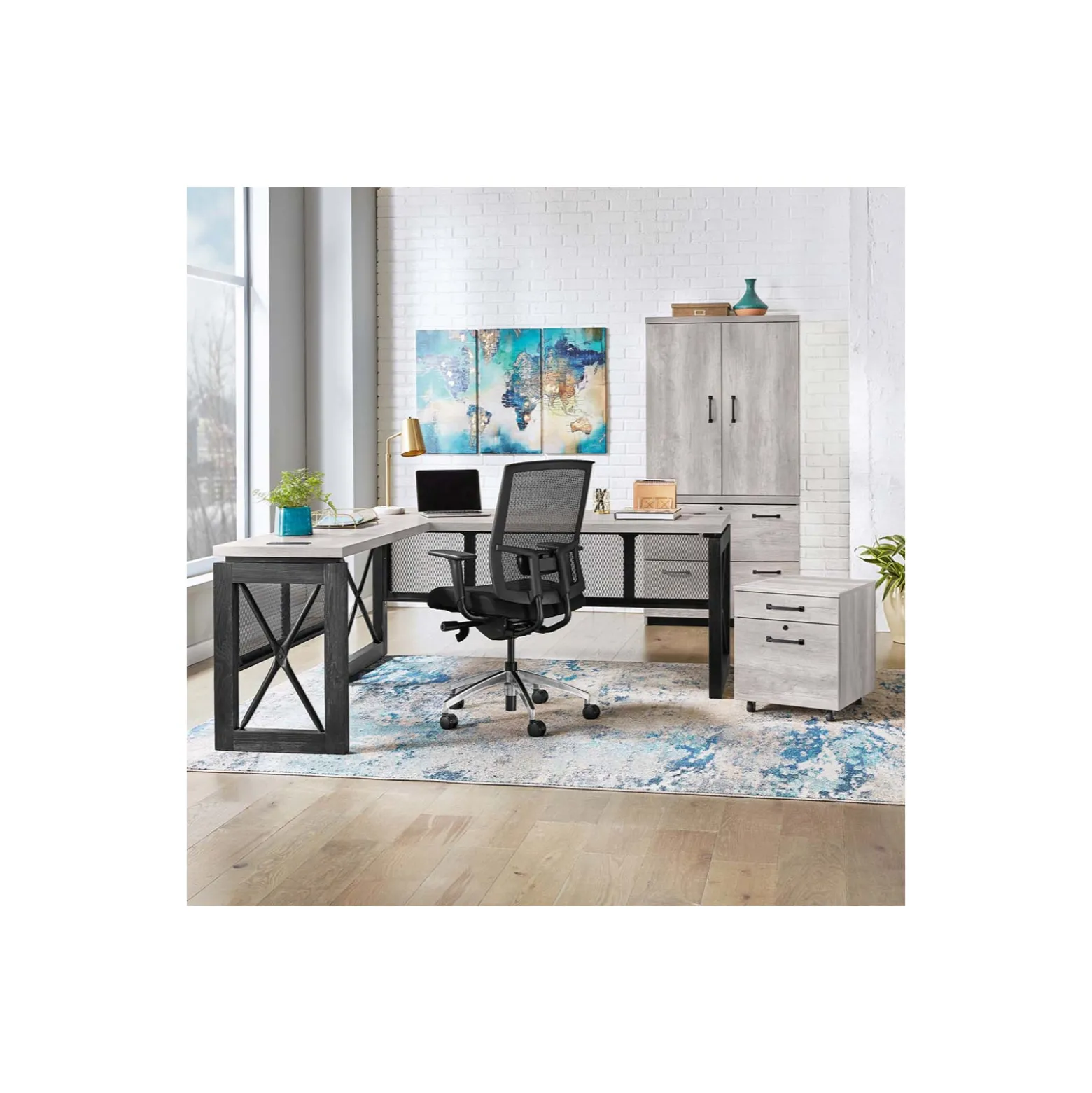 Urban Reversible L-Shaped Desk Set with File and Wardrobe