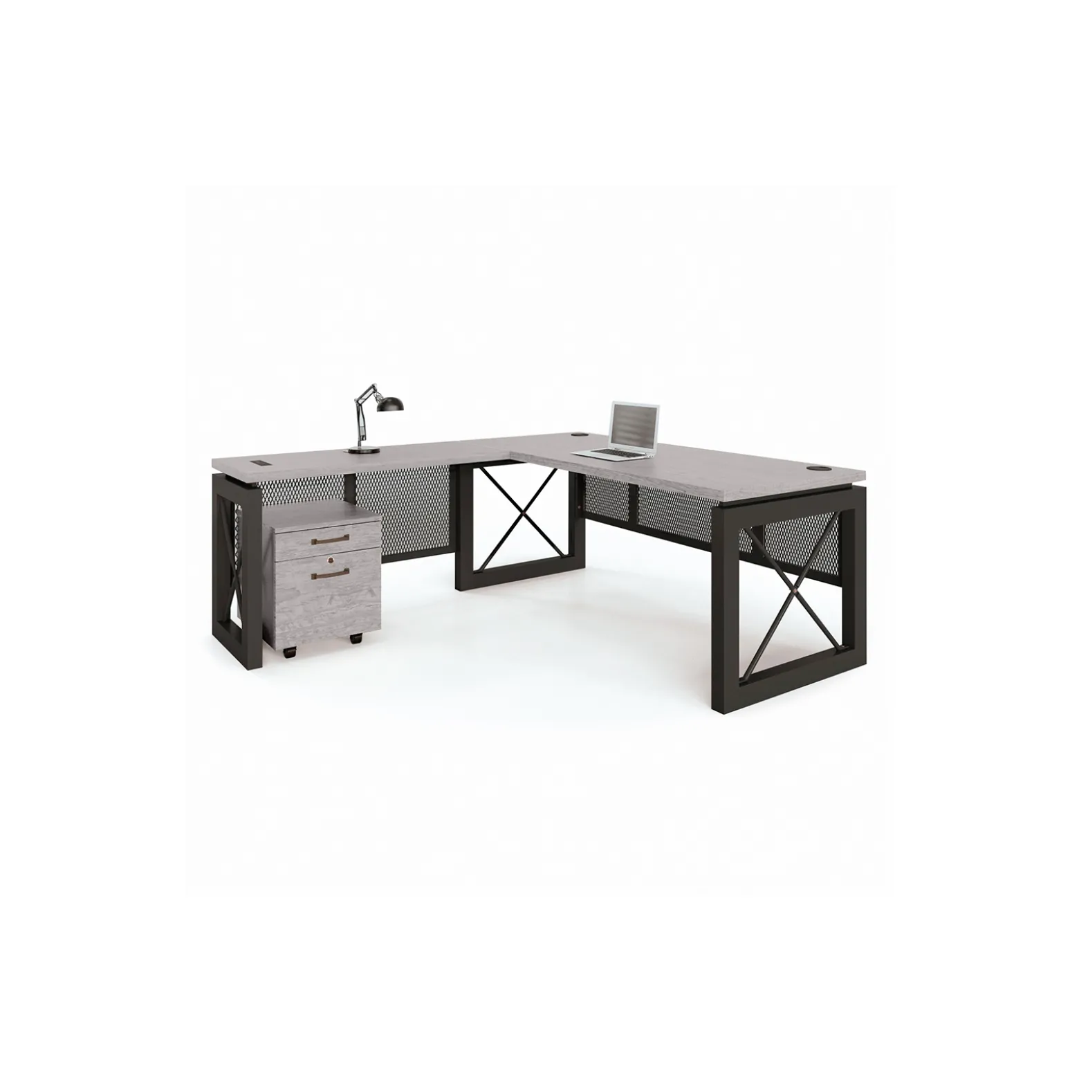 Urban Reversible L-Shaped Desk with Pedestal - 60"W x 32"D