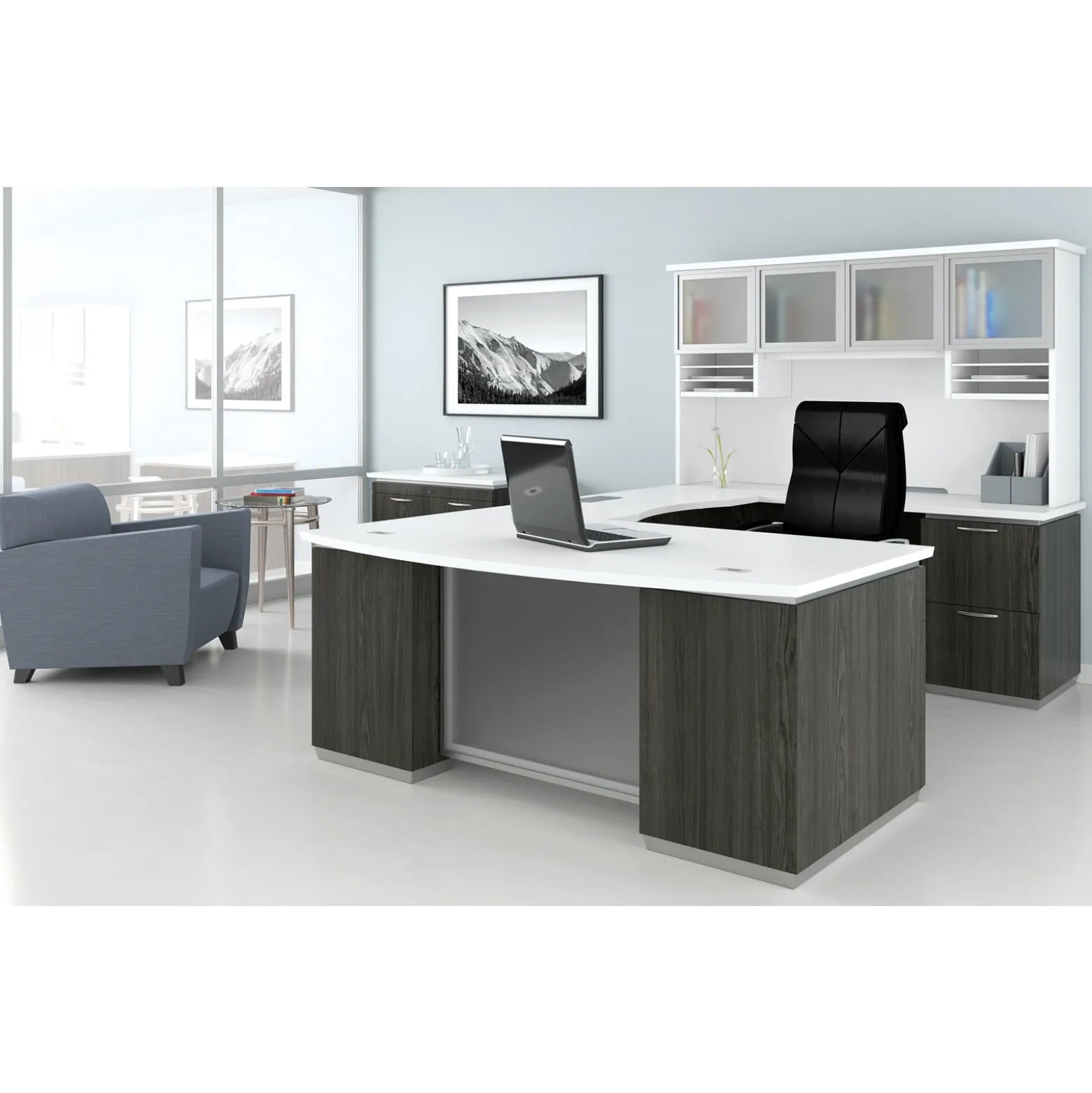 U-Shape Desk Set with Hutch, Left Return