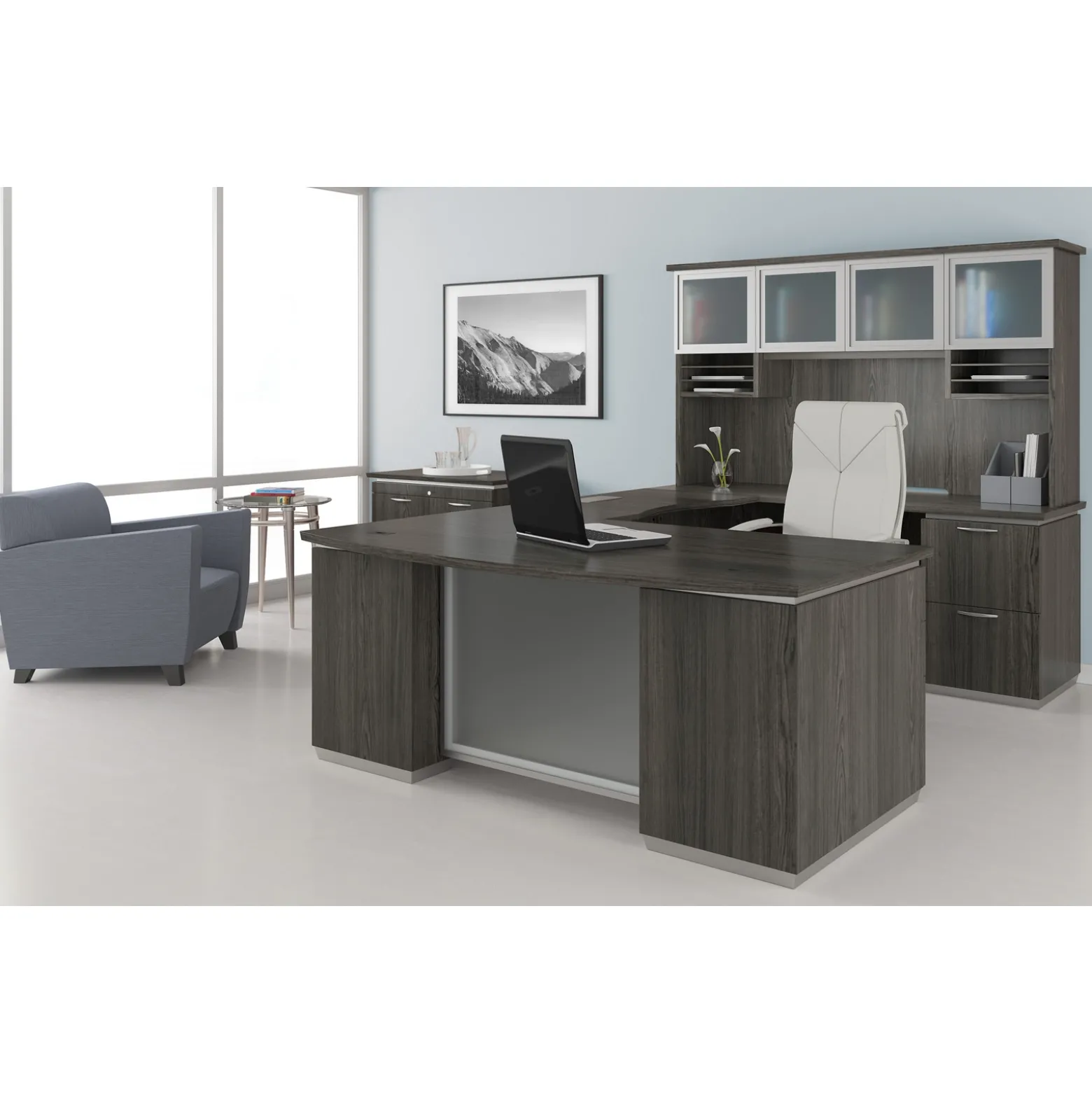 U-Shape Desk Set with storage hutch, Right Return