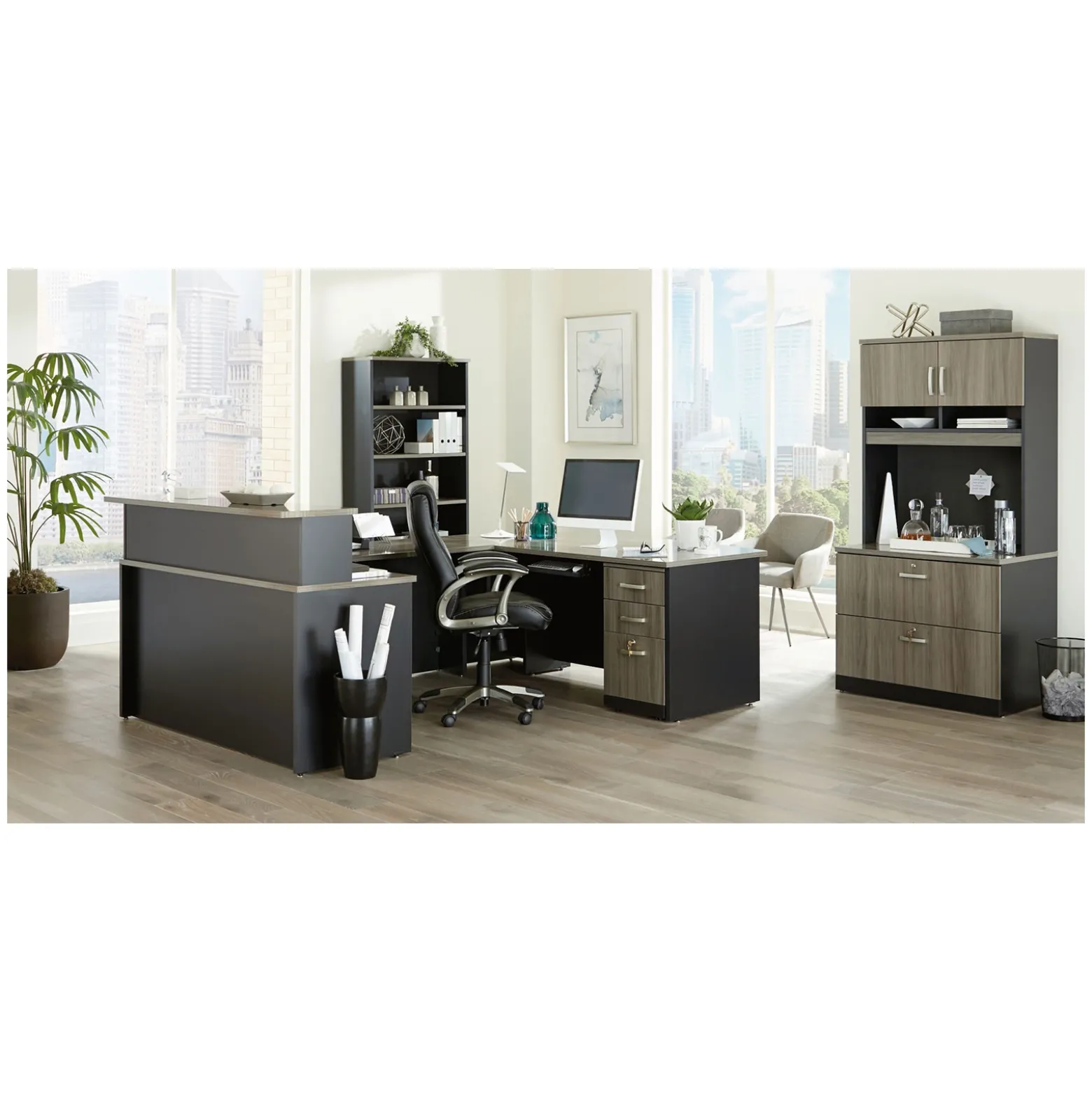 Via 2 Drawer Lateral File with Hutch - 37"W x 24"D
