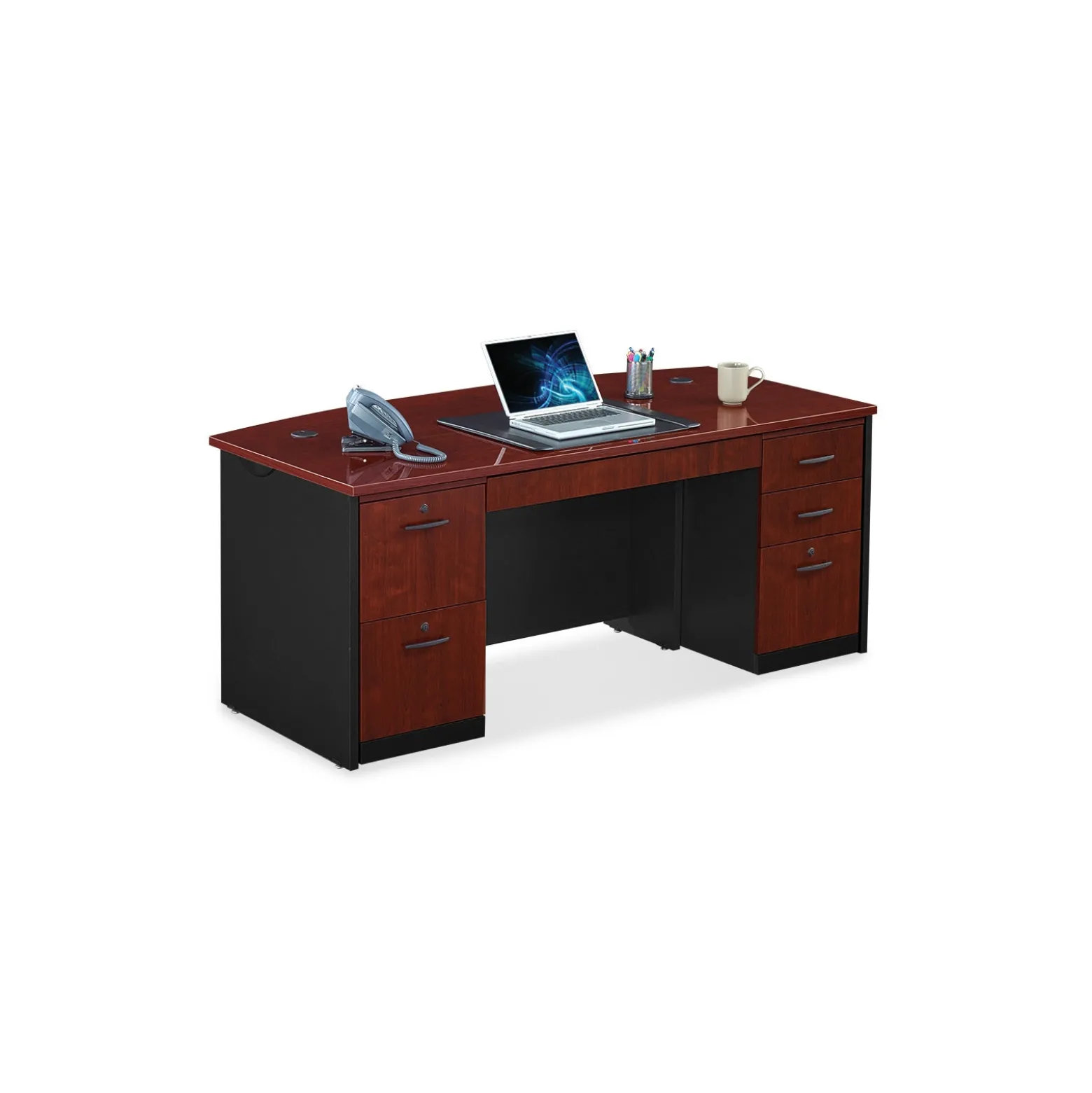 Via Double Pedestal Bowfront Desk - 72"W x 36"D