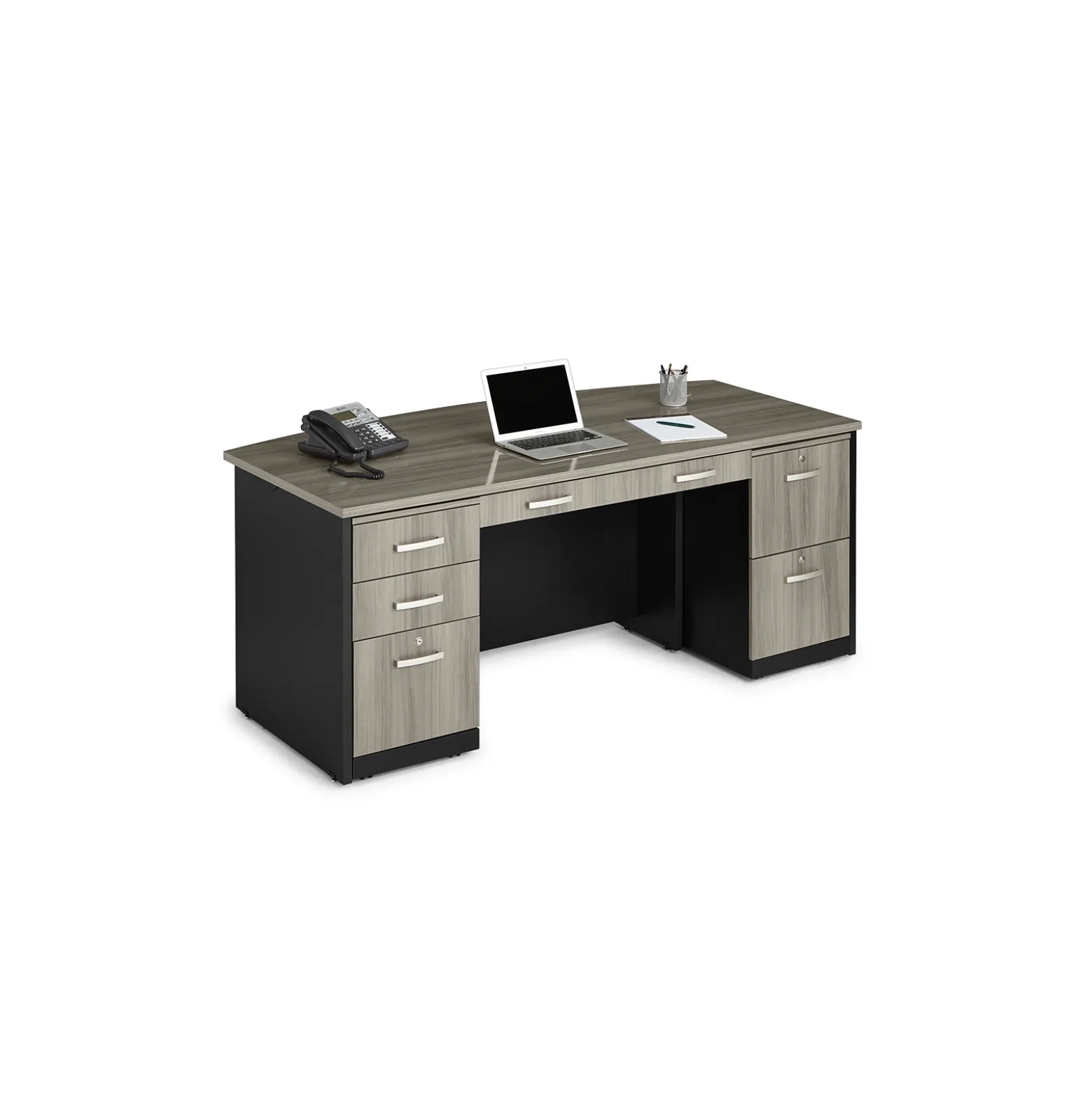 Via Double Pedestal Bowfront Desk - 72"W x 36"D
