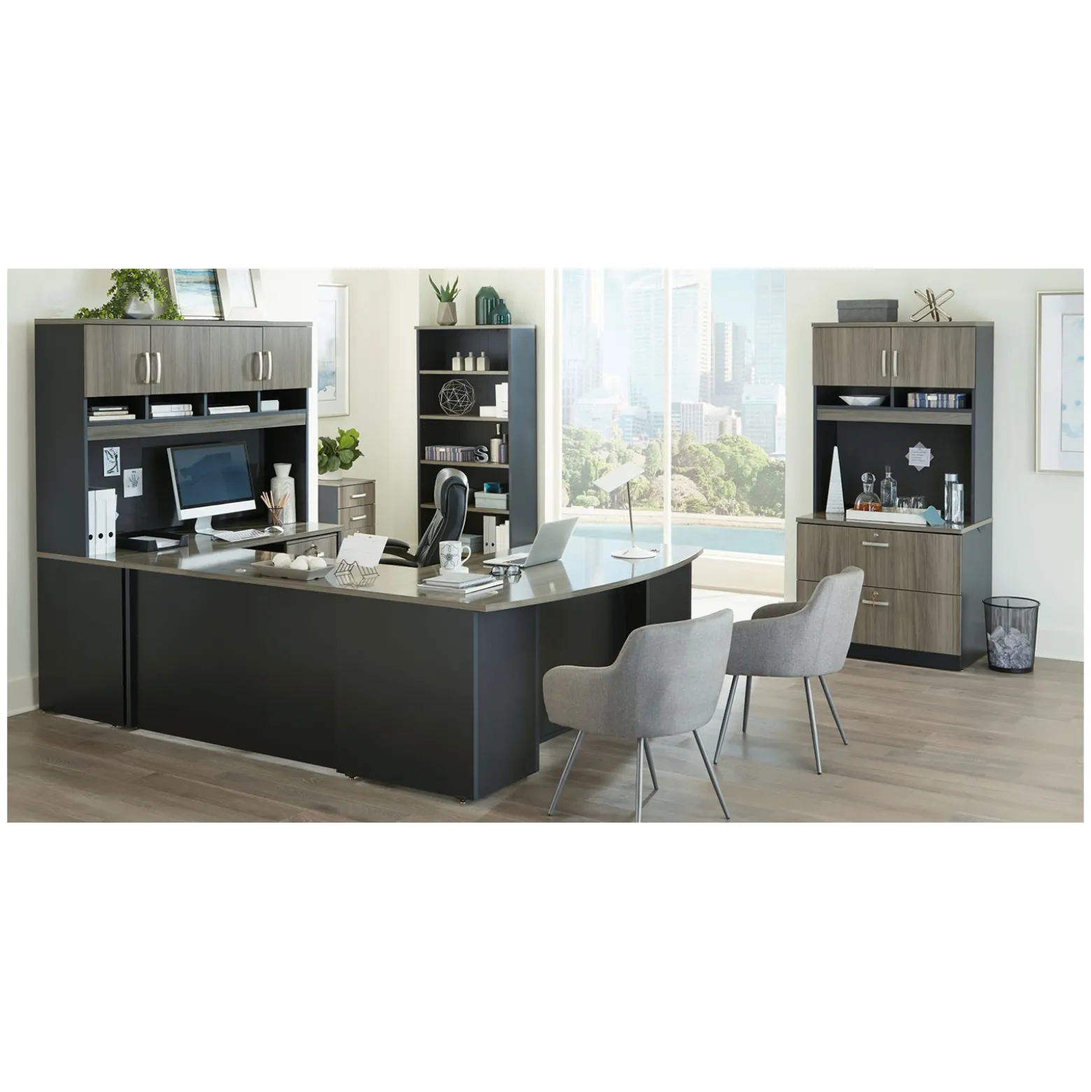 Via Reversible L-Shaped Bowfront Desk - 72"W x 84"D