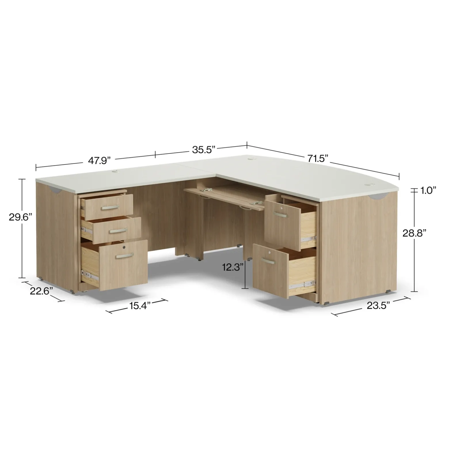 Via Reversible L-Shaped Bowfront Desk - 72"W x 84"D