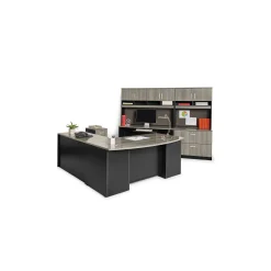 Via Reversible L-Shaped Bowfront Desk Office Suite with Credenza and Storage