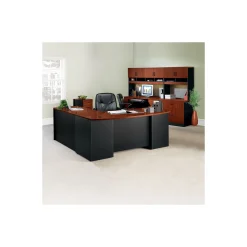 Via Reversible L-Shaped Bowfront Desk Office Suite with Credenza and Storage