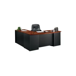 Via Reversible L-Shaped Bowfront Desk Office Suite with Credenza and Storage