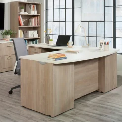 Via Reversible L-Shaped Bowfront Desk Office Suite with Credenza and Storage