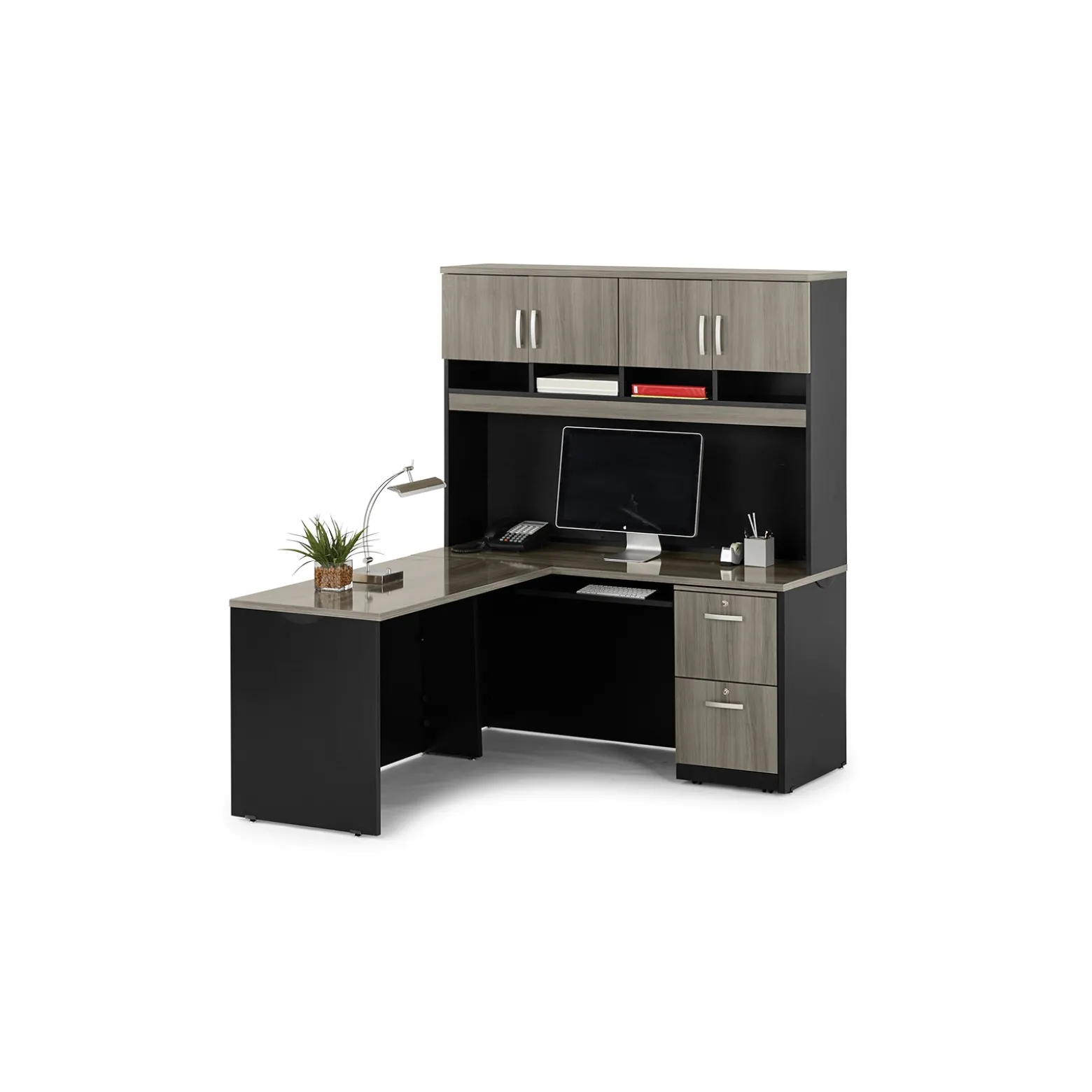 Via Reversible L-Shaped Desk with Hutch - 60"W x 72"D
