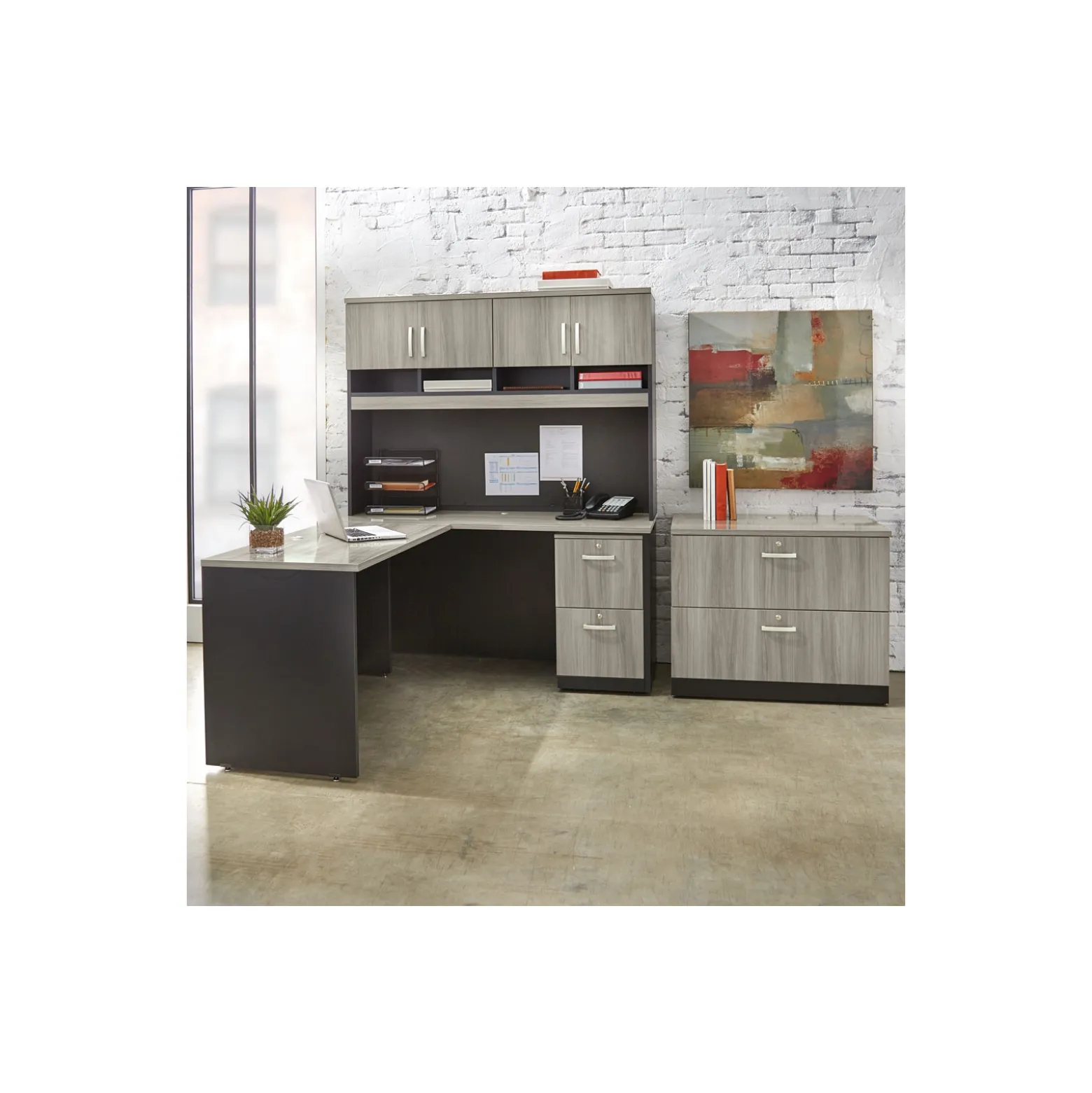 Via Reversible L-Shaped Desk with Hutch - 60"W x 72"D