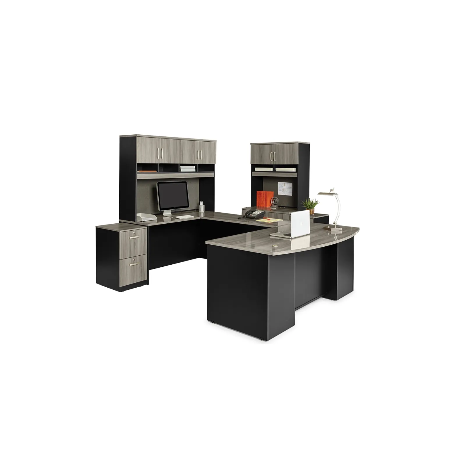 Via U-Shaped Bowfront Desk Set with Additional Storage