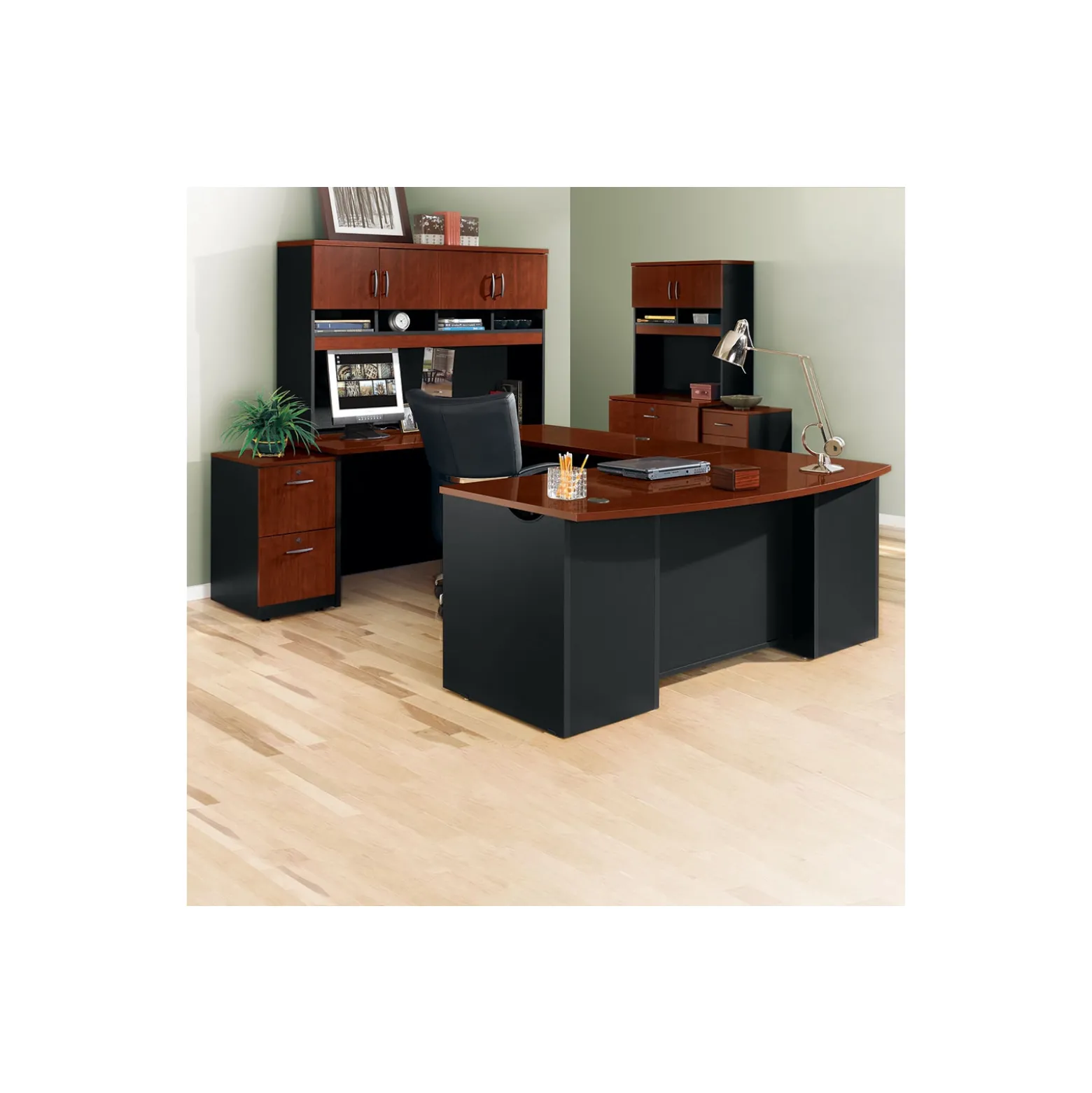 Via U-Shaped Bowfront Desk Set with Additional Storage