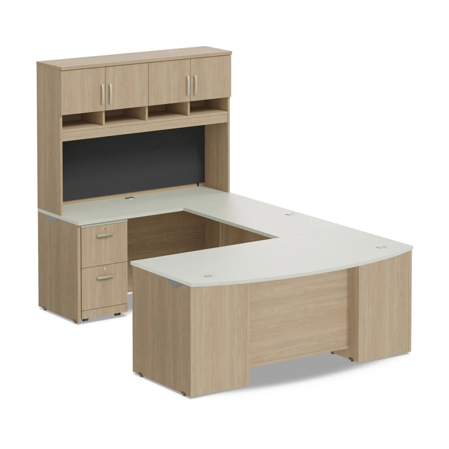Via U-Shaped Bowfront Desk with Hutch - 72"W x 107"D