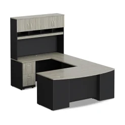 Via U-Shaped Bowfront Desk with Hutch - 72"W x 107"D