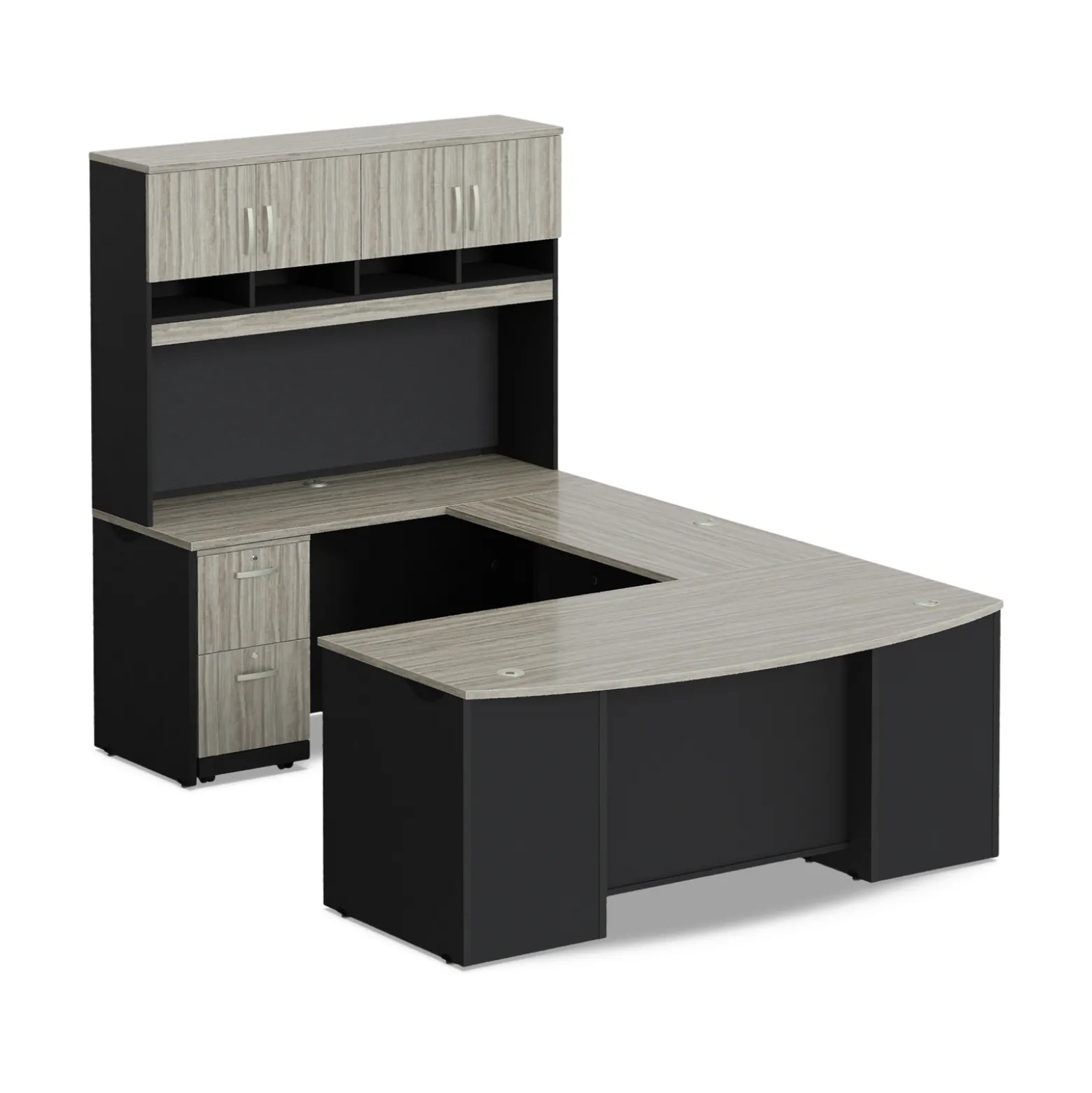 Via U-Shaped Bowfront Desk with Hutch - 72"W x 107"D