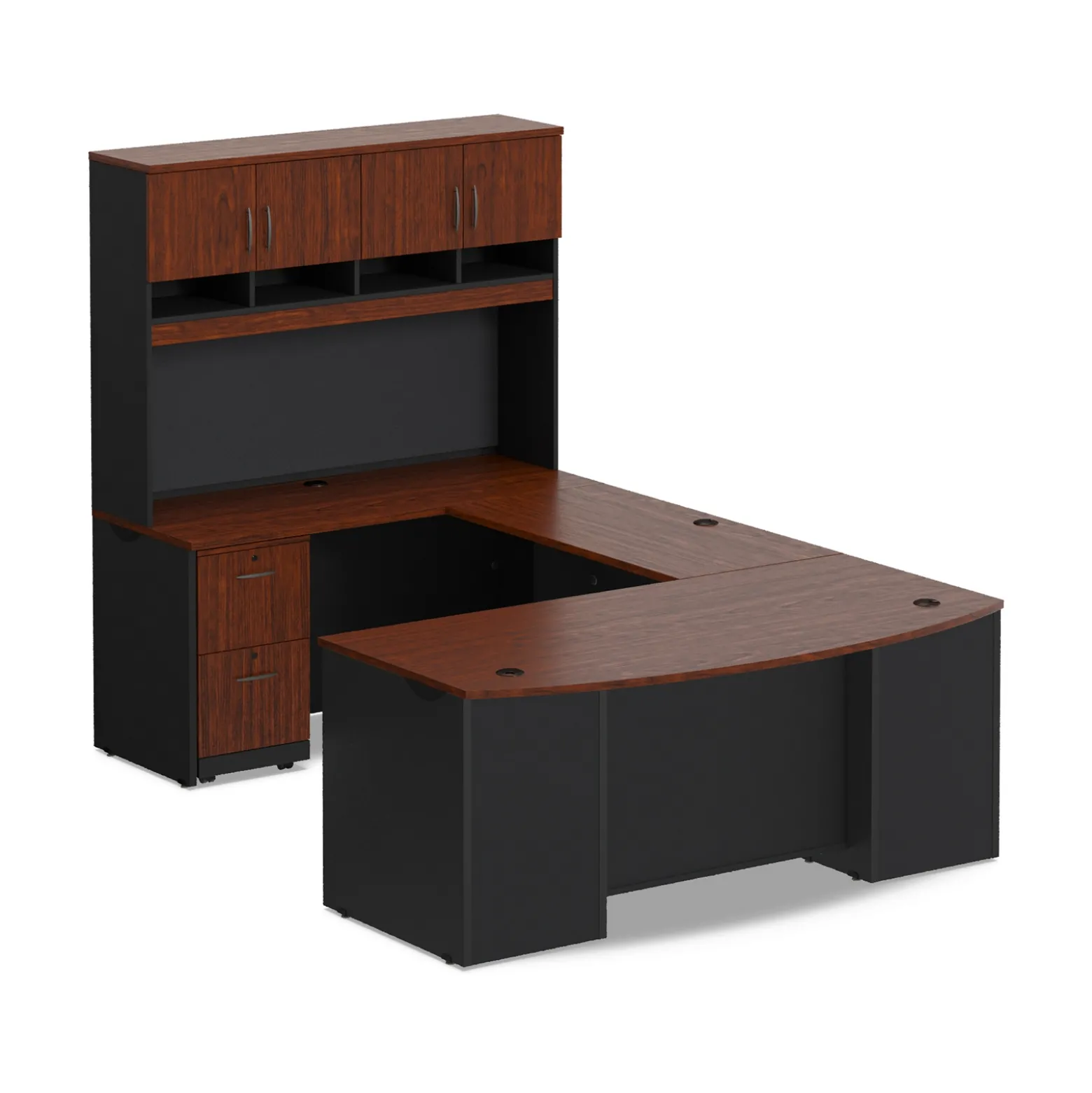 Via U-Shaped Bowfront Desk with Hutch - 72"W x 107"D