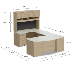 Via U-Shaped Bowfront Desk with Hutch - 72