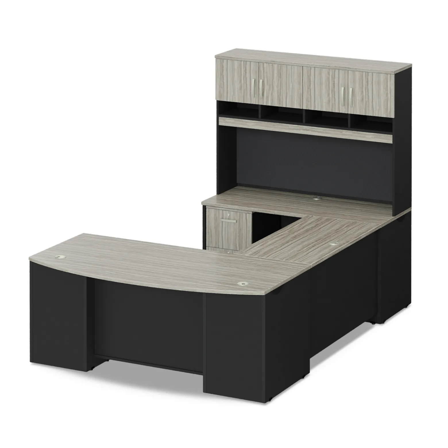 Via U-Shaped Bowfront Desk with Hutch - 72"W x 107"D
