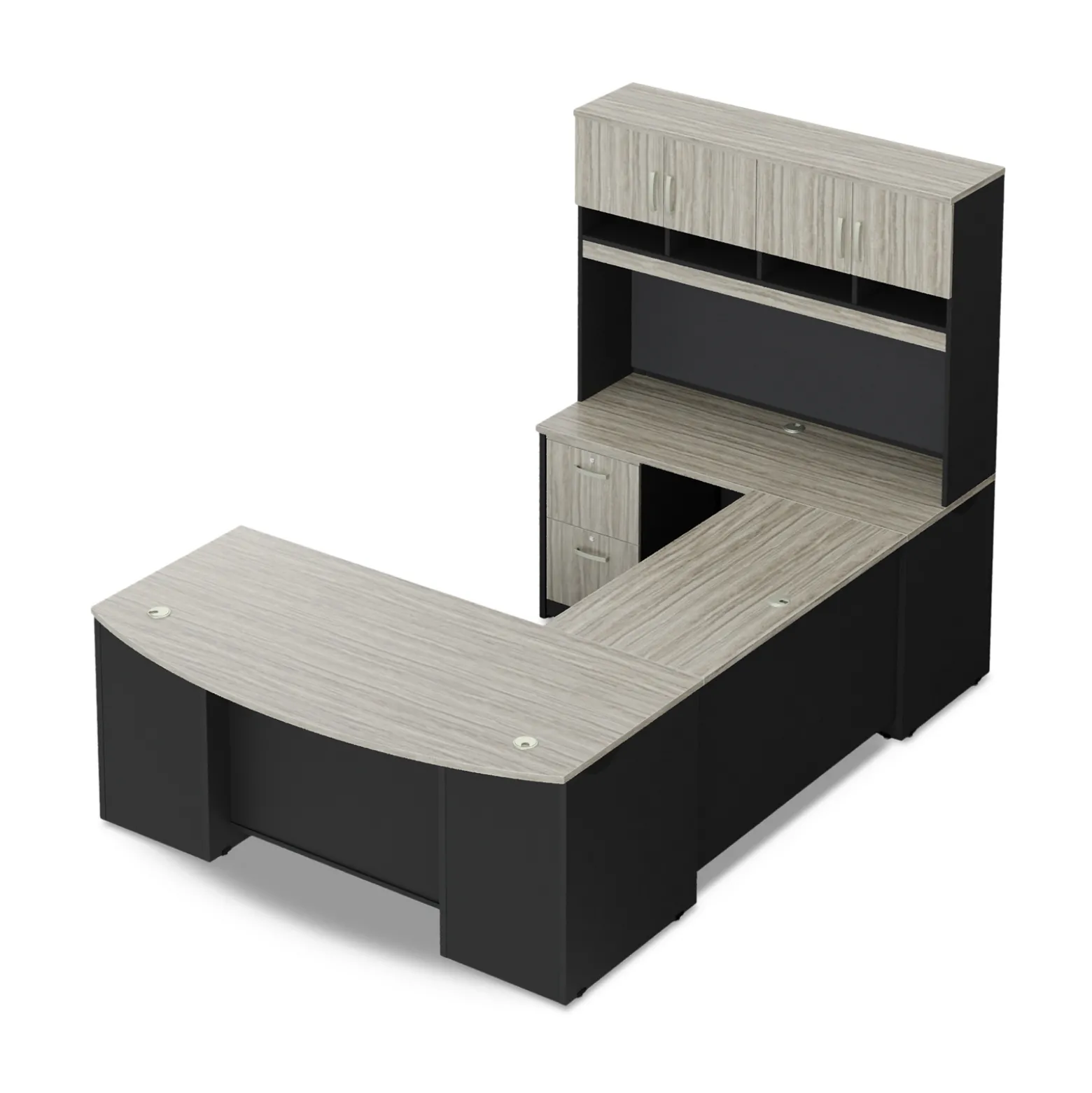 Via U-Shaped Bowfront Desk with Hutch - 72"W x 107"D
