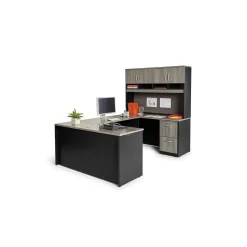 Via U-Shaped Desk with Hutch and Pedestals - 60"W x 96"D