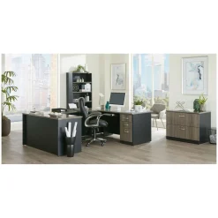 Via U-Shaped Desk with Hutch and Pedestals - 60"W x 96"D