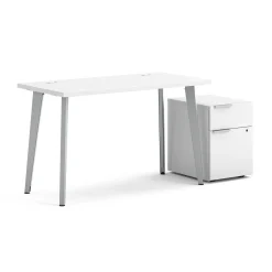 Voi Angled Leg Writing Desk w/ Pedestal - 48"W x 24"D