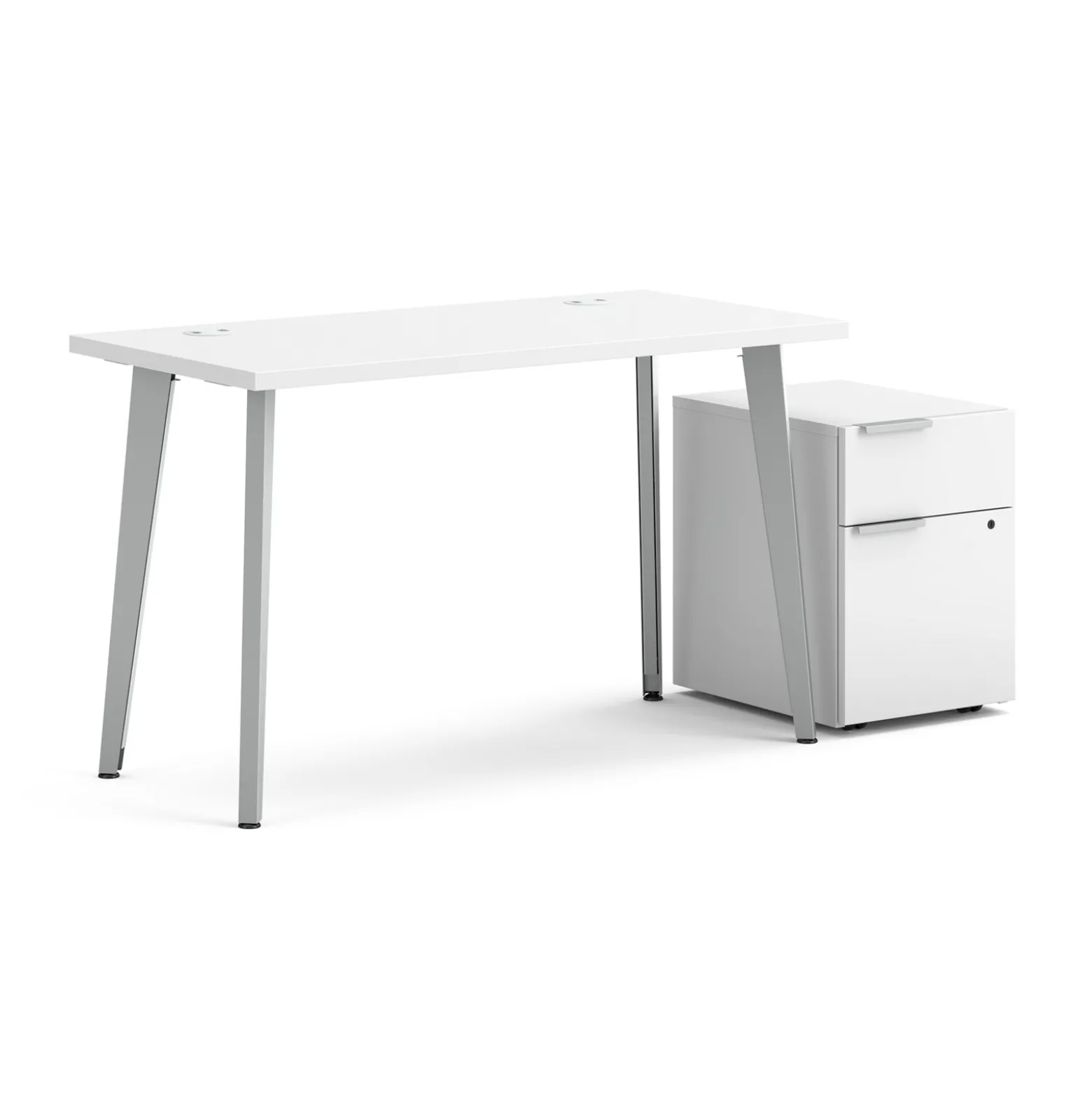 Voi Angled Leg Writing Desk w/ Pedestal - 48"W x 24"D