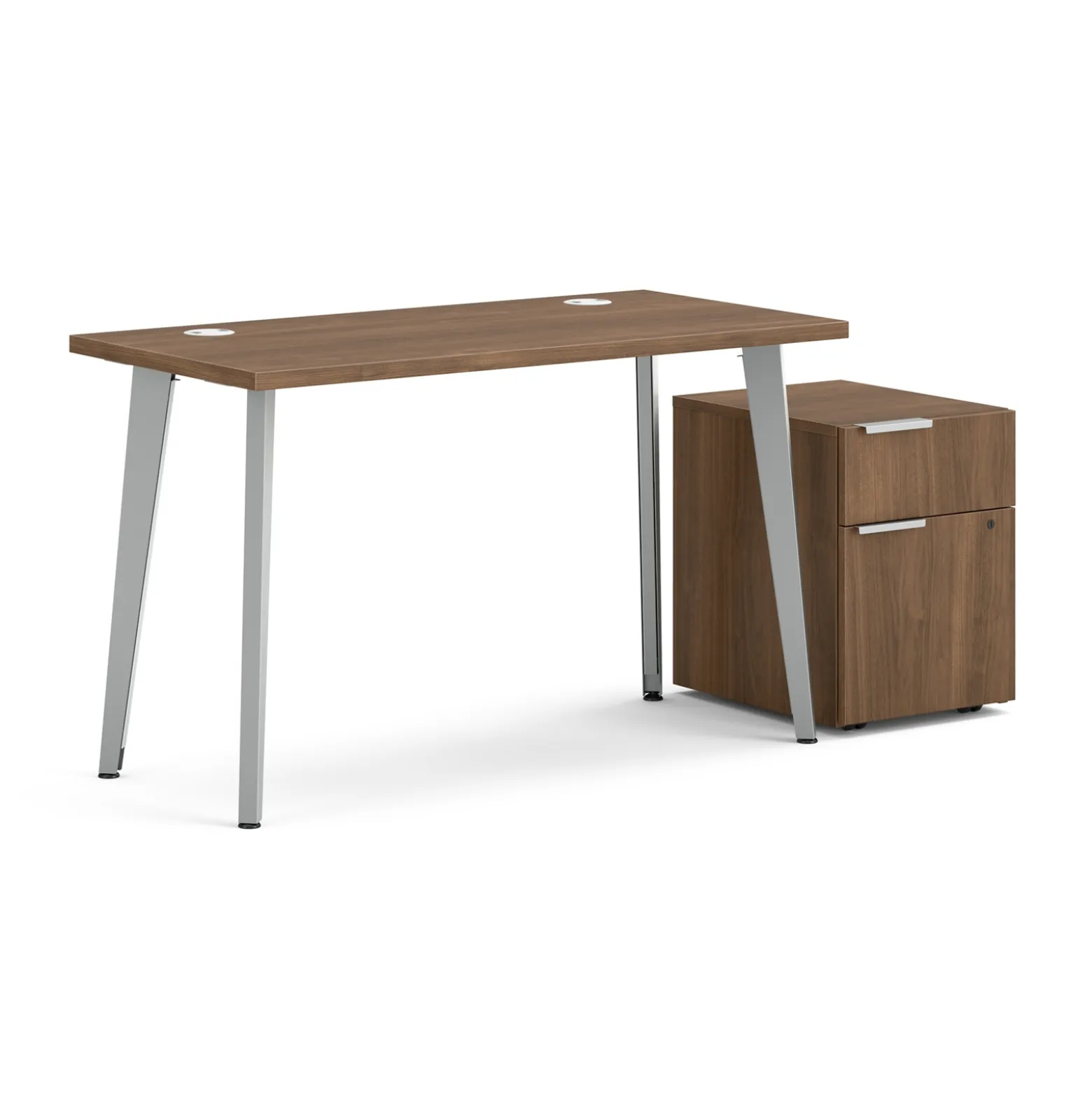 Voi Angled Leg Writing Desk w/ Pedestal - 48"W x 24"D