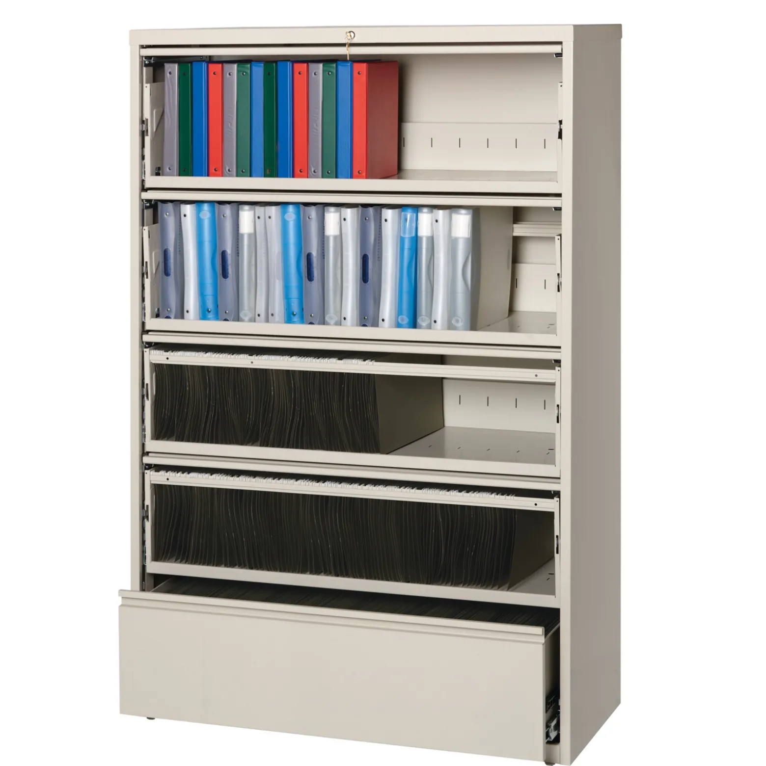 42"W Five Drawer Roll Out Binder Lateral File