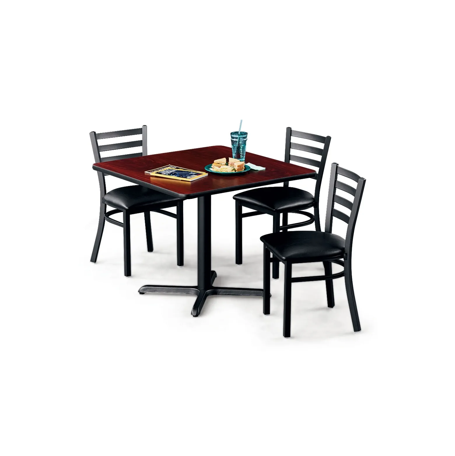36"W Square X-Base Breakroom Table with Four Chairs