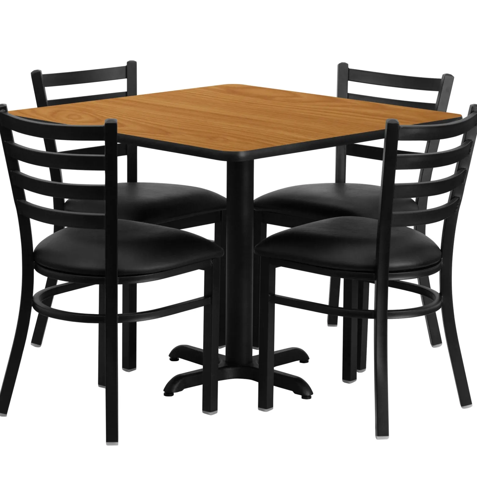 36"W Square X-Base Breakroom Table with Four Chairs