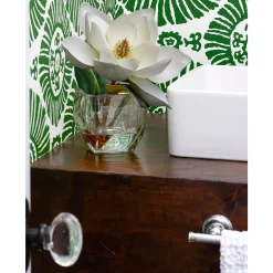 White Eva Magnolia Stem in Square Glass Vase
